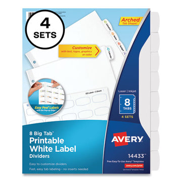 Avery® Big Tab Printable White Label Tab Dividers, 8-tab, Letter, White, 4 Sets freeshipping - TVN Wholesale